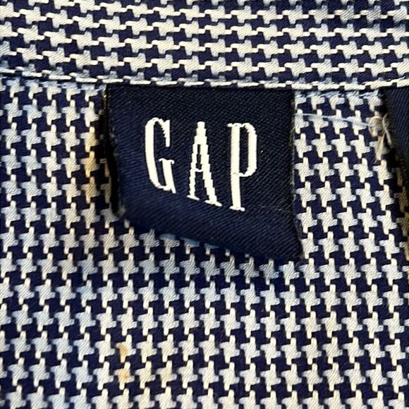 GAP LADIES Fitted Casual Button Front Shirt Blouse Blue Micro Houndstooth Print - Picture 4 of 5